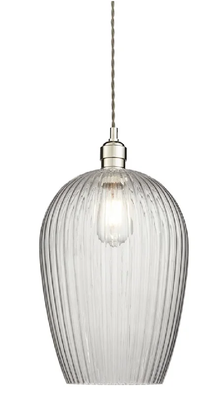 Retro Ceiling Lights Inspired by the 1950s and 1960s DesignRibbed glass & bright nickel large pendant - ID 12971 Retro Ceiling Lights Inspired by the 1950s and 1960s DesignRibbed glass & bright nickel large pendant - ID 12971