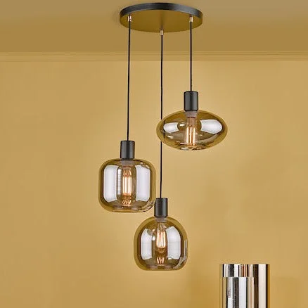 Gothic Ceiling Lights with Dark Metalwork and Pointed ArchesDar Aiden 3lt Cluster Pendant Black with Smoked Glass Gothic Ceiling Lights with Dark Metalwork and Pointed ArchesDar Aiden 3lt Cluster Pendant Black with Smoked Glass