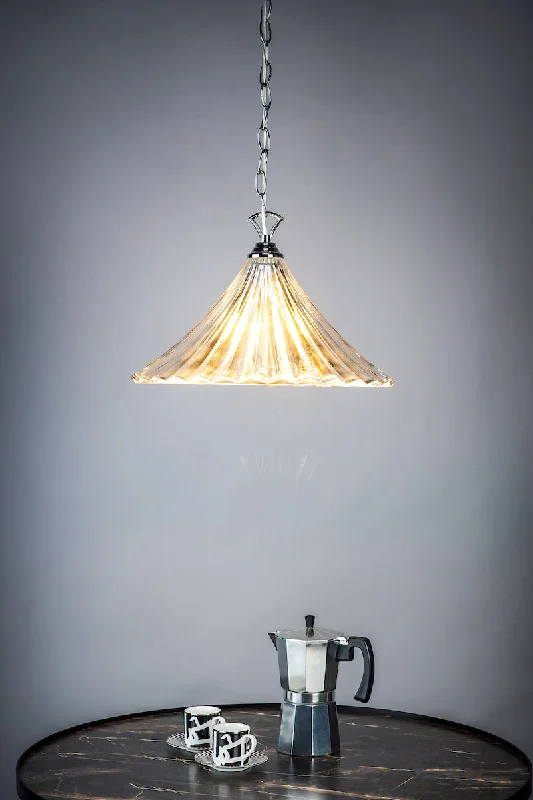 Japanese - Inspired Ceiling Lights with Shoji - Screen - like DiffusersDar Ardeche Small Fluted Glass Pendant Polished Chrome Japanese - Inspired Ceiling Lights with Shoji - Screen - like DiffusersDar Ardeche Small Fluted Glass Pendant Polished Chrome