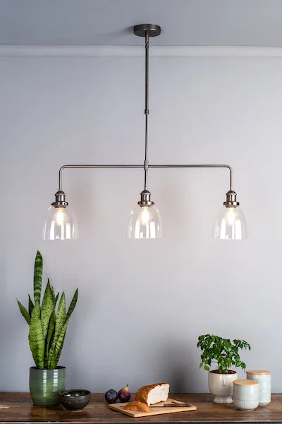Industrial Style Ceiling Lights with Exposed Bulbs and Metal CagesDar Arvin 3 Light Bar Pendant Antique Chrome