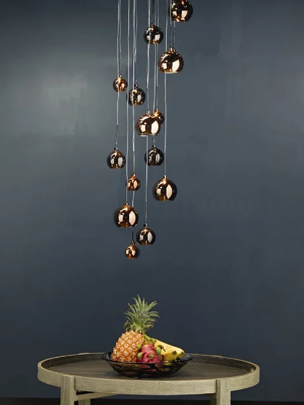 Indian - Themed Ceiling Lights with Intricate Filigree and Mirror WorkDar Aurelia Cluster Pendant Black Chrome, Copper & Bronze Glass Indian - Themed Ceiling Lights with Intricate Filigree and Mirror WorkDar Aurelia Cluster Pendant Black Chrome, Copper & Bronze Glass