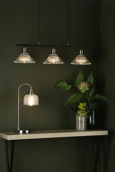 Art Nouveau Ceiling Lights with Organic, Flowing ShapesDar Boyd 3 Light Bar Pendant Antique Brass & Prismatic Glass Art Nouveau Ceiling Lights with Organic, Flowing ShapesDar Boyd 3 Light Bar Pendant Antique Brass & Prismatic Glass