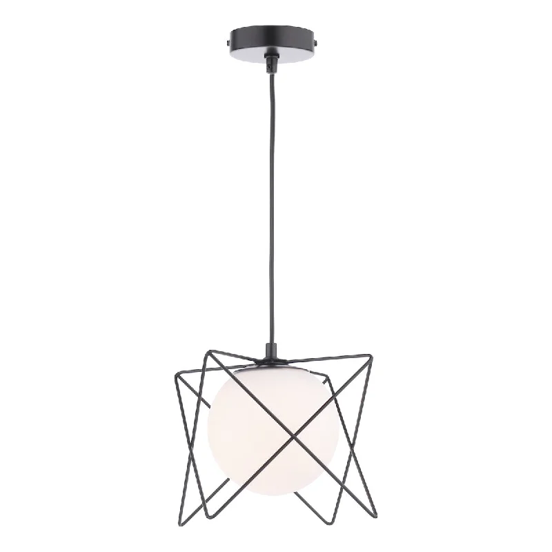 Victorian - Inspired Ceiling Lights with Ornate Crystal ChandeliersDar Dreyson Pendant Matt Black and Opal Glass Victorian - Inspired Ceiling Lights with Ornate Crystal ChandeliersDar Dreyson Pendant Matt Black and Opal Glass