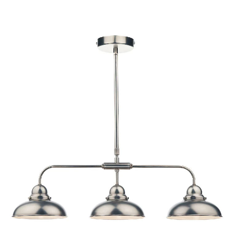 Industrial Style Ceiling Lights with Exposed Bulbs and Metal CagesDar Dynamo 3 Light Bar Pendant Antique Chrome Industrial Style Ceiling Lights with Exposed Bulbs and Metal CagesDar Dynamo 3 Light Bar Pendant Antique Chrome