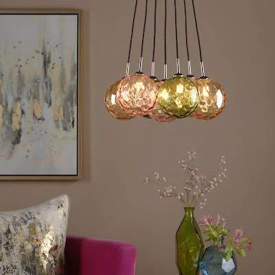 Art Nouveau Ceiling Lights with Organic, Flowing ShapesDar Elpis 7 Light Cluster Pendant Mixed Glass Art Nouveau Ceiling Lights with Organic, Flowing ShapesDar Elpis 7 Light Cluster Pendant Mixed Glass