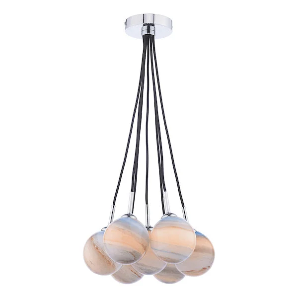 Gothic Ceiling Lights with Dark Metalwork and Pointed ArchesDar Elpis 7 Light Cluster Pendant Planet Glass Gothic Ceiling Lights with Dark Metalwork and Pointed ArchesDar Elpis 7 Light Cluster Pendant Planet Glass