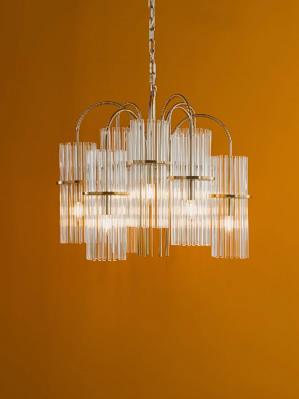 Japanese - Inspired Ceiling Lights with Shoji - Screen - like DiffusersDar Eniola 9 Light Pendant Natural Brass and Glass Japanese - Inspired Ceiling Lights with Shoji - Screen - like DiffusersDar Eniola 9 Light Pendant Natural Brass and Glass