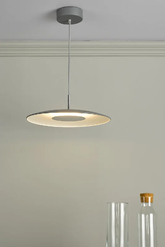 Art Deco Ceiling Lights with Geometric Patterns and Metallic FinishesDar Enoch LED Pendant Matt Grey