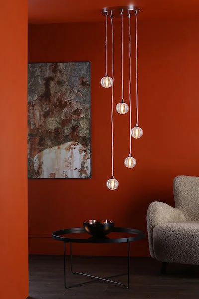 Mediterranean - Style Ceiling Lights with Terra - Cotta and Ceramic DetailsDar Federico 5 Light Cluster Pendant Polished Chrome Clear Ribbed Glass Mediterranean - Style Ceiling Lights with Terra - Cotta and Ceramic DetailsDar Federico 5 Light Cluster Pendant Polished Chrome Clear Ribbed Glass