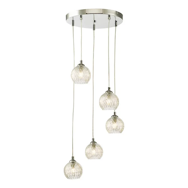 African - Inspired Ceiling Lights with Tribal Patterns and Natural MaterialsDar Federico 5 Light Cluster Pendant Polished Chrome Clear Wire Glass African - Inspired Ceiling Lights with Tribal Patterns and Natural MaterialsDar Federico 5 Light Cluster Pendant Polished Chrome Clear Wire Glass