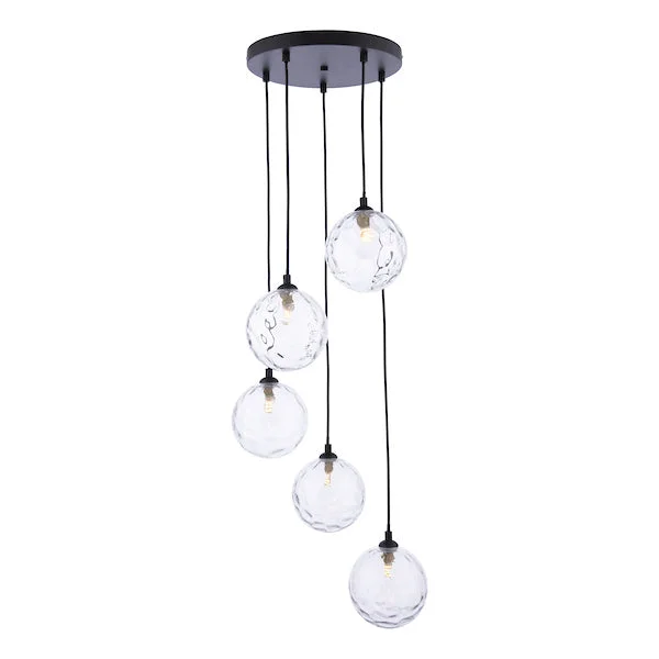 Gothic Ceiling Lights with Dark Metalwork and Pointed ArchesDar Federico 5lt Cluster Black with Clear Dimpled Glass Gothic Ceiling Lights with Dark Metalwork and Pointed ArchesDar Federico 5lt Cluster Black with Clear Dimpled Glass