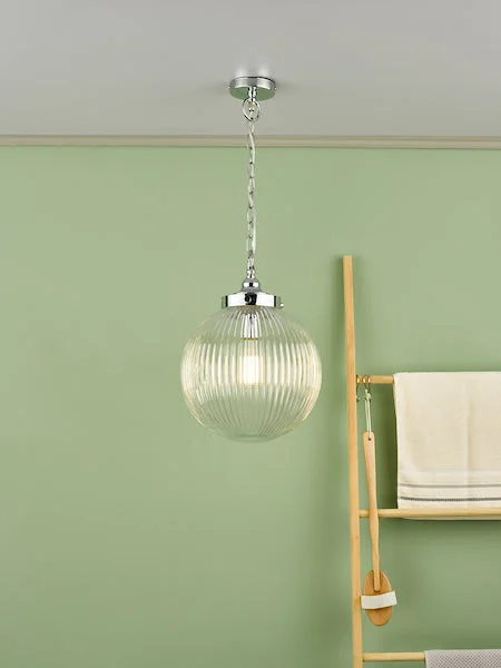 Industrial Style Ceiling Lights with Exposed Bulbs and Metal CagesDar Tamara Bathroom Pendant Chrome, IP44