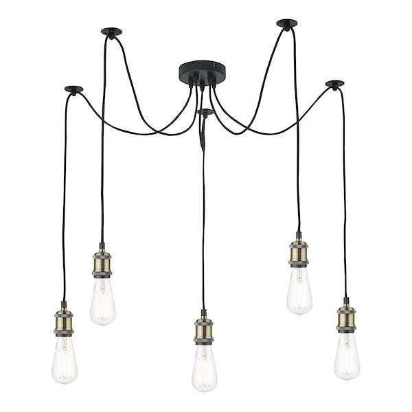 Japanese - Inspired Ceiling Lights with Shoji - Screen - like DiffusersDar Waco 5 Light Spider Pendant Black & Antique Brass Japanese - Inspired Ceiling Lights with Shoji - Screen - like DiffusersDar Waco 5 Light Spider Pendant Black & Antique Brass