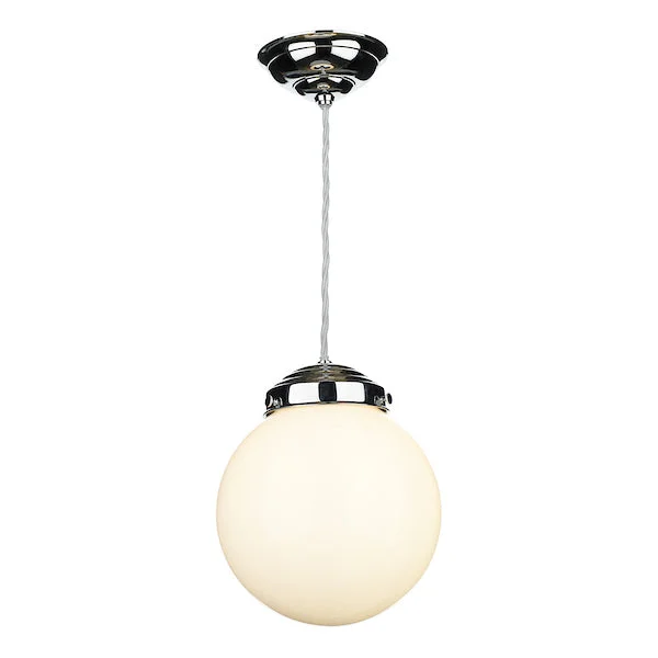Gothic Ceiling Lights with Dark Metalwork and Pointed ArchesDavid Hunt Fairfax Small Pendant Chrome with Opal Glass