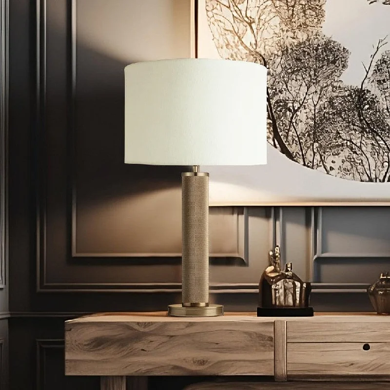 art deco table lamps with geometric shapes for a retro touchKnurled Pillar Table Lamp - Brass
