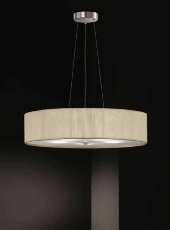 Scandinavian Style Ceiling Lights with Light Wood AccentsScourie Large (60cm dia.) Satin Nickel & Cream Thread Pendant - ID 6223 Scandinavian Style Ceiling Lights with Light Wood AccentsScourie Large (60cm dia.) Satin Nickel & Cream Thread Pendant - ID 6223