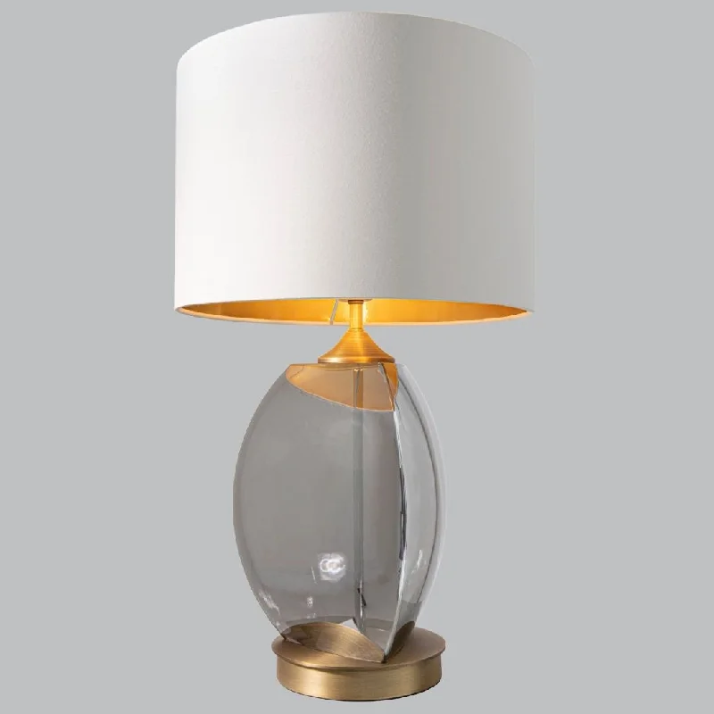 rustic farmhouse table lamps for cozy kitchensLivingsley Rune Table Lamp – Smoked Glass