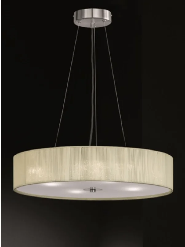 Mediterranean - Style Ceiling Lights with Terra - Cotta and Ceramic DetailsScourie Medium Satin Nickel and Cream Thread Pendant - ID 6222