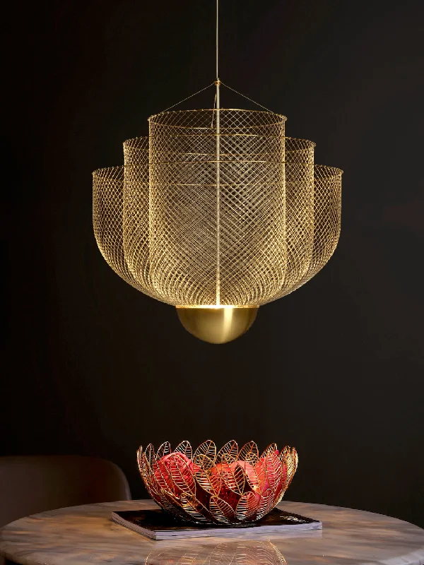 Tropical - Themed Ceiling Lights with Palm - Leaf Shapes and Rattan WrapsMeshed Pendant Light Tropical - Themed Ceiling Lights with Palm - Leaf Shapes and Rattan WrapsMeshed Pendant Light