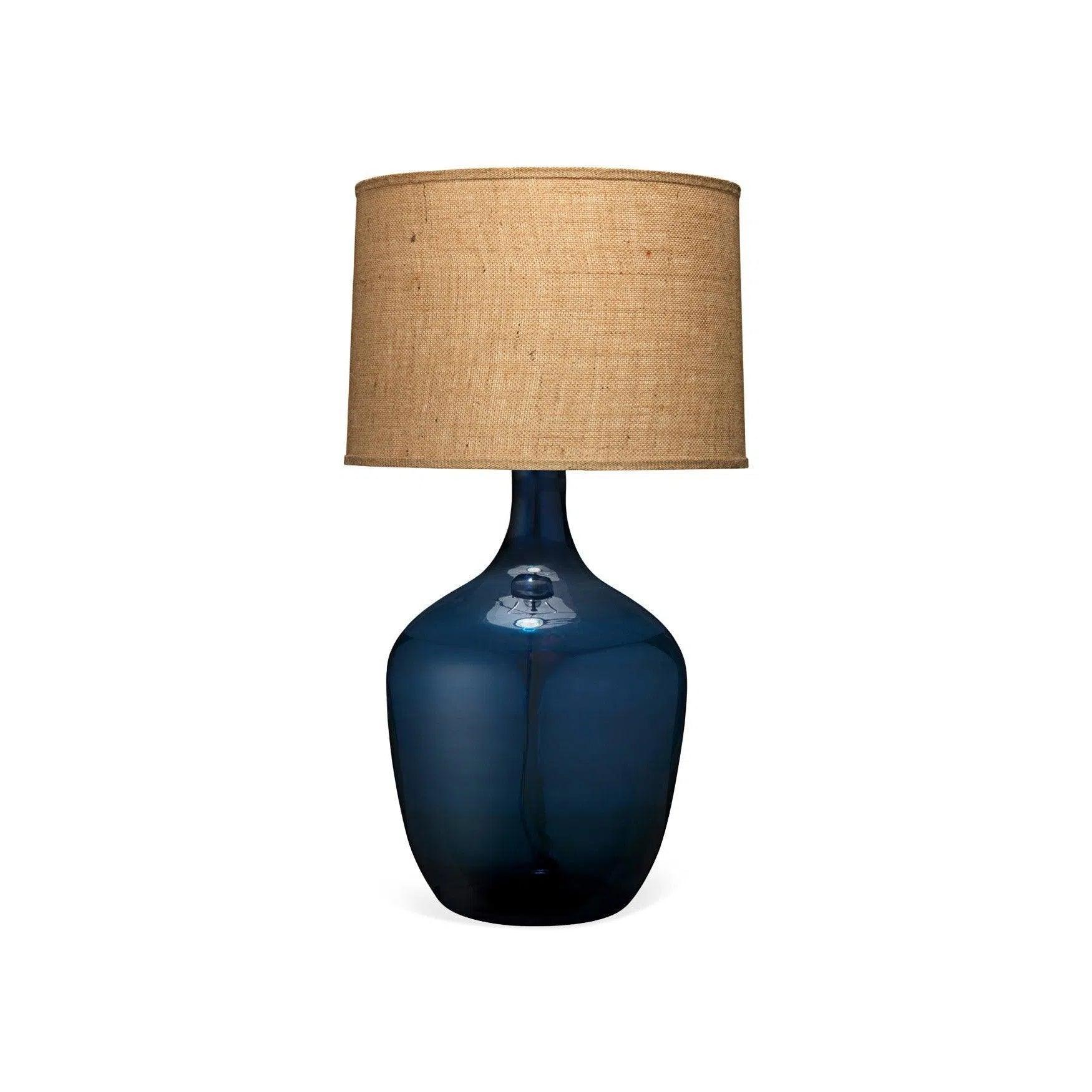 wooden table lamps with natural grain for a warm and organic feelCoastal Navy Blue Glass Plum Jar Table Lamp Beige Shade