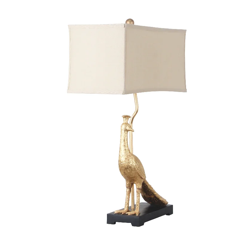 leather table lamps with a distressed texture for a rugged charm27"H POLY PEACOCKTABLE LAMP