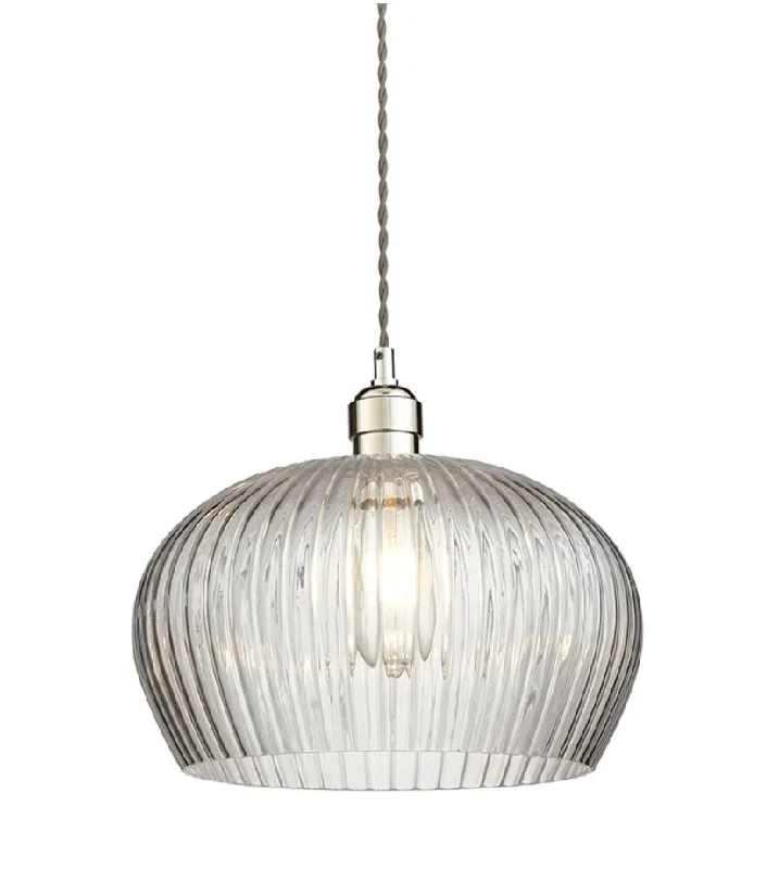 Glass Ceiling Lights with Frosted, Colored, or Etched GlassRibbed Glass & Bright Nickel Medium Pendant - ID 12970 Glass Ceiling Lights with Frosted, Colored, or Etched GlassRibbed Glass & Bright Nickel Medium Pendant - ID 12970