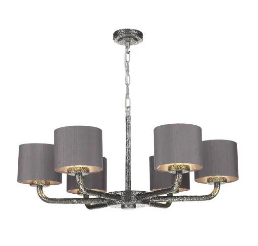 Crystal Ceiling Lights with High - Quality Swarovski CrystalsSloane 6 Light Pendant Pewter With Charcoal & Silver Shades (other shade colours available) - ID 10245 Crystal Ceiling Lights with High - Quality Swarovski CrystalsSloane 6 Light Pendant Pewter With Charcoal & Silver Shades (other shade colours available) - ID 10245