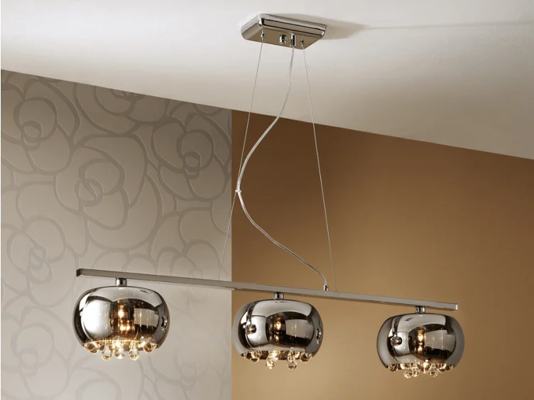 Mediterranean - Style Ceiling Lights with Terra - Cotta and Ceramic DetailsSmoked Glass & Chrome 3 Light Linear Suspension Pendant With Crystal Drops - ID 7866 Mediterranean - Style Ceiling Lights with Terra - Cotta and Ceramic DetailsSmoked Glass & Chrome 3 Light Linear Suspension Pendant With Crystal Drops - ID 7866
