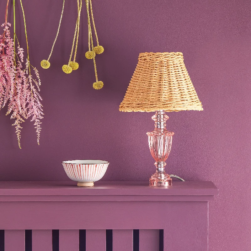 asian inspired table lamps with bamboo accents for a zen atmosphereUrnie bedside lamp in blush pink resin