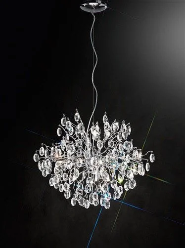 Scandinavian Style Ceiling Lights with Light Wood AccentsPolished Chrome and Crystal Large 12 Light Pendant - ID 7055 Scandinavian Style Ceiling Lights with Light Wood AccentsPolished Chrome and Crystal Large 12 Light Pendant - ID 7055
