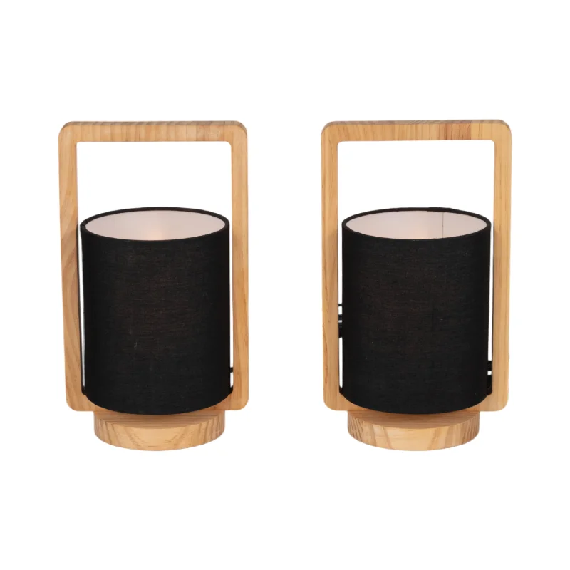 crystal table lamps with dazzling prisms for a glamorous effectWood,s/2,11"h, Cylndr Tbl Lmps,nature Wood/blk
