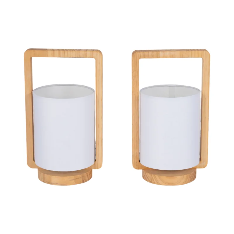 rustic farmhouse table lamps for cozy kitchensWood,s/2,11"h, Cylndr Tbl Lmps,nature Wood/wht